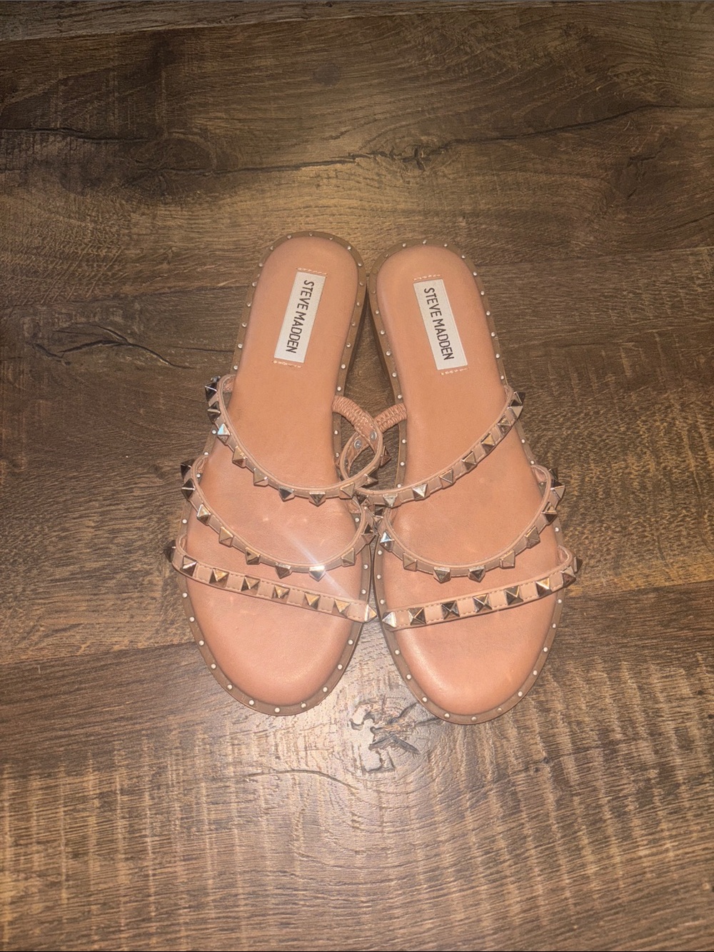 Steve Madden tan Studded Slide Sandals